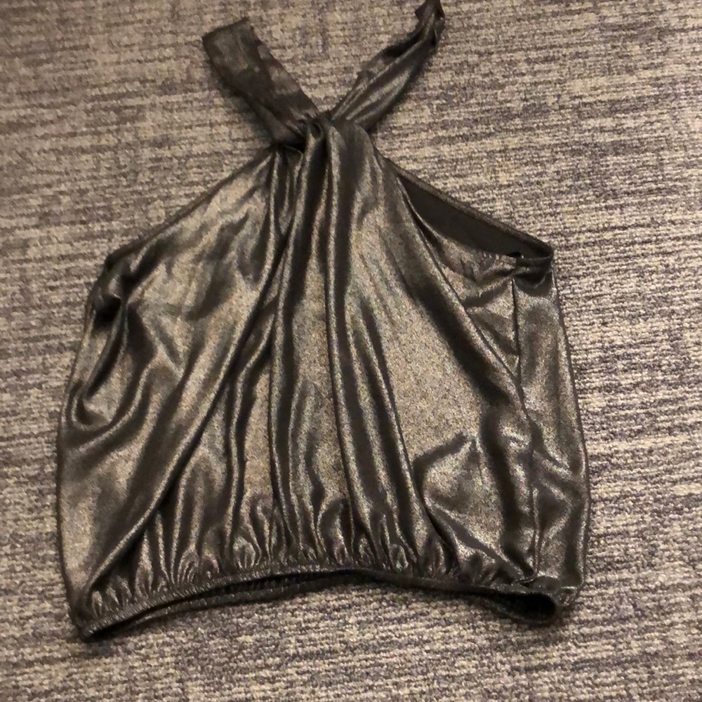 Metallic silver halter top